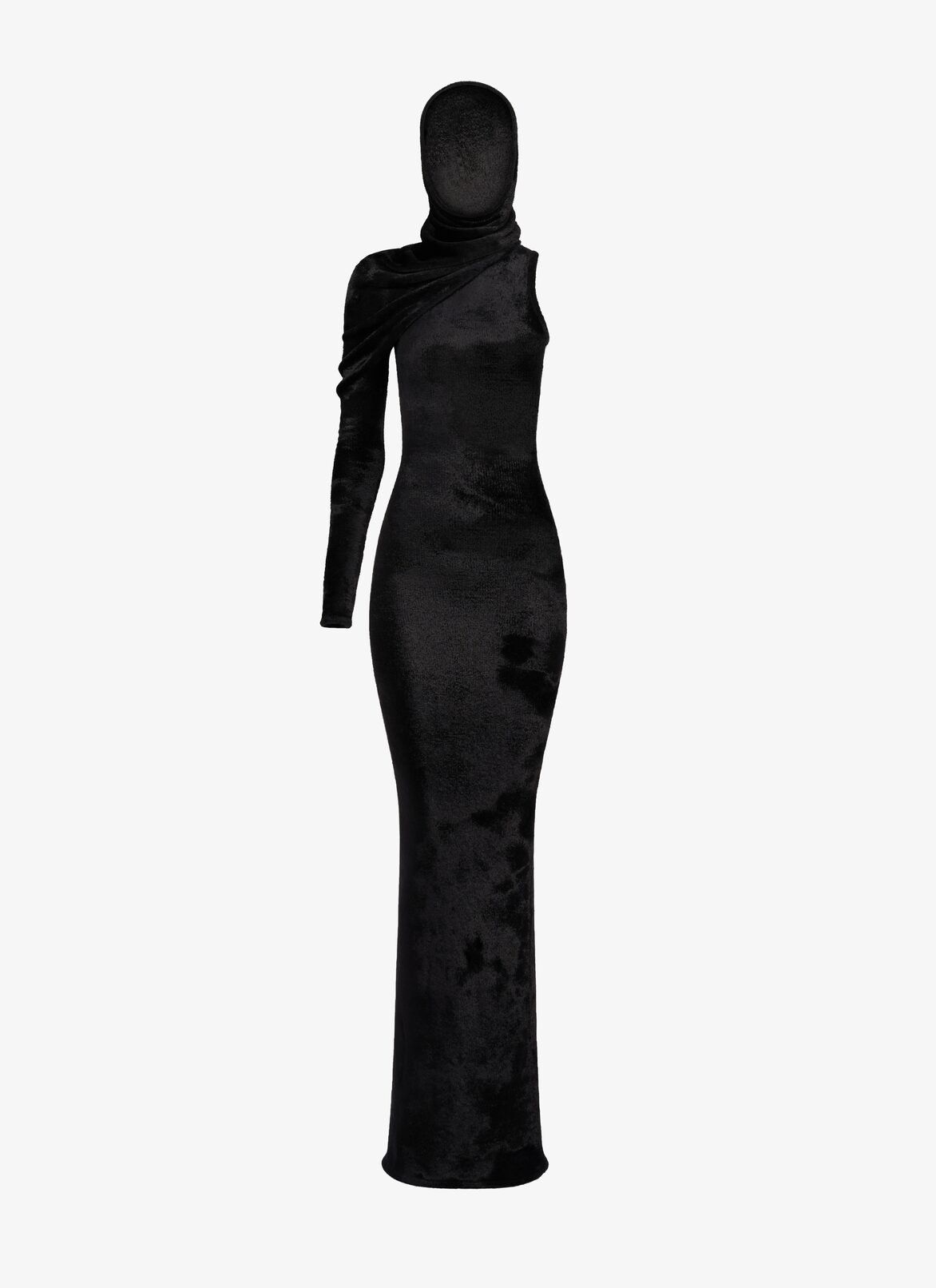 Shiny velvet hood dress ALAÏA BLACK SHINY VELVET HOOD DRESS